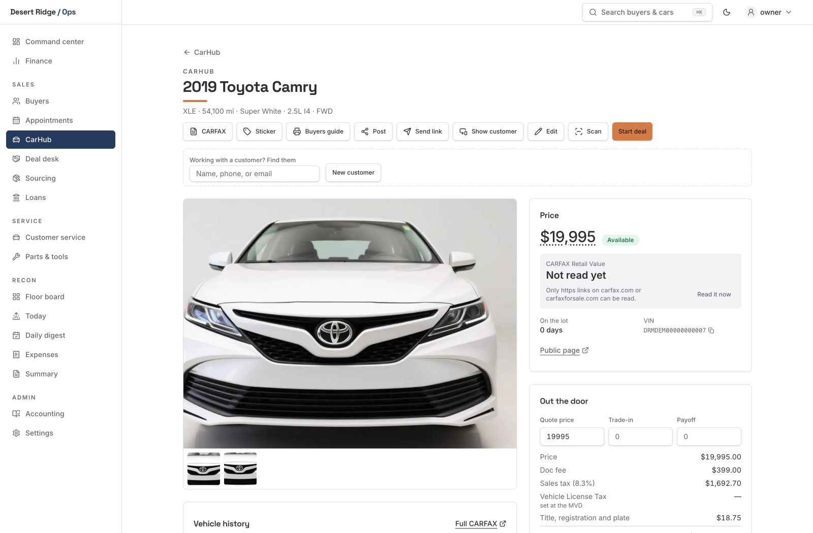 Foundry Auto vehicle workspace with photos, price and out-the-door quote